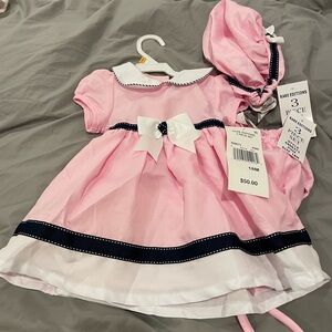 Rare Editions Pink Dress with White and Navy Details